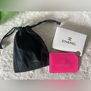 Hot Pink Card Holder with Mirror and Pouch